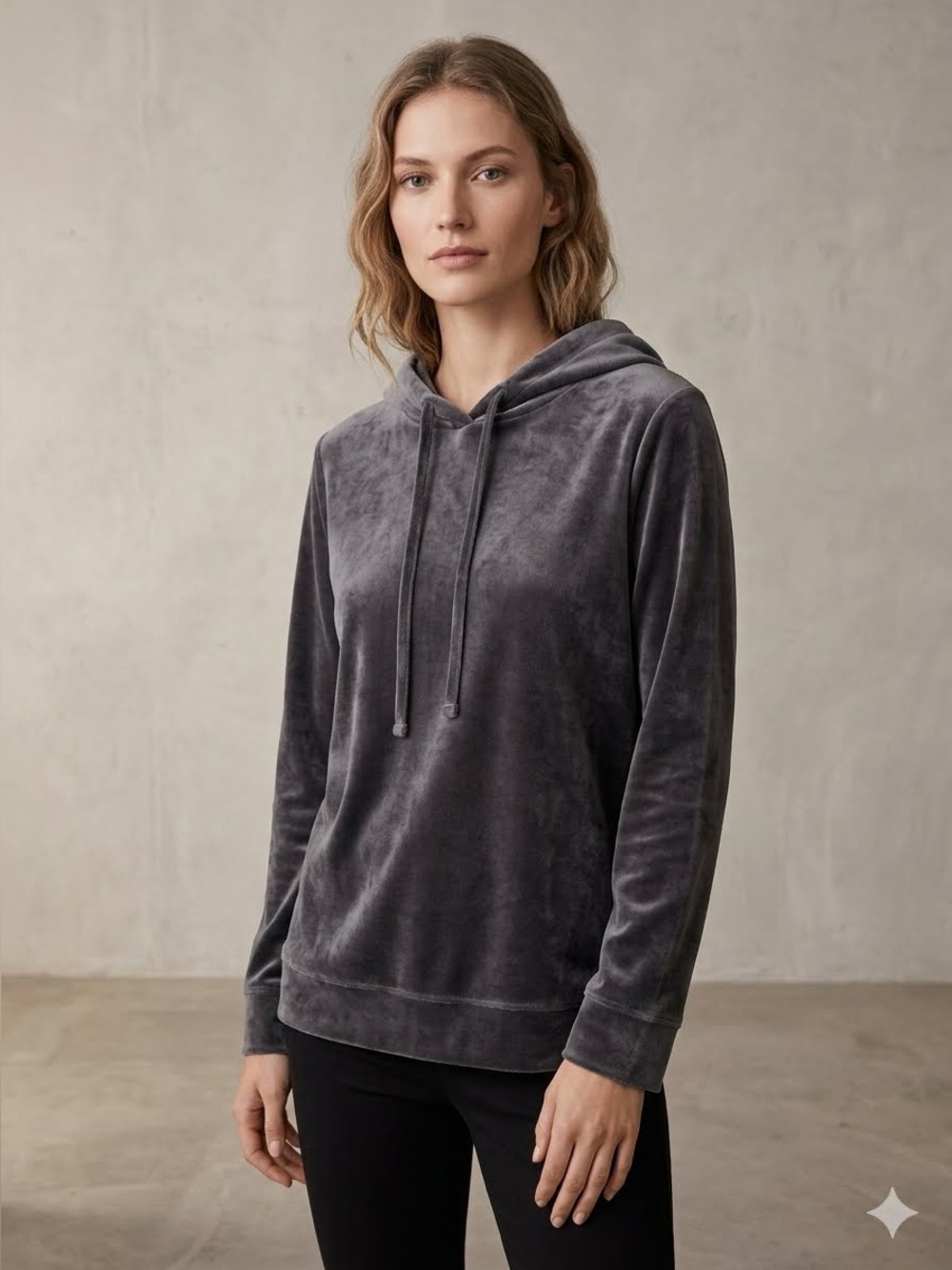 Lou & Grey LOFT Velour Hoodie Gray M Women’s Soft Lounge Pullover